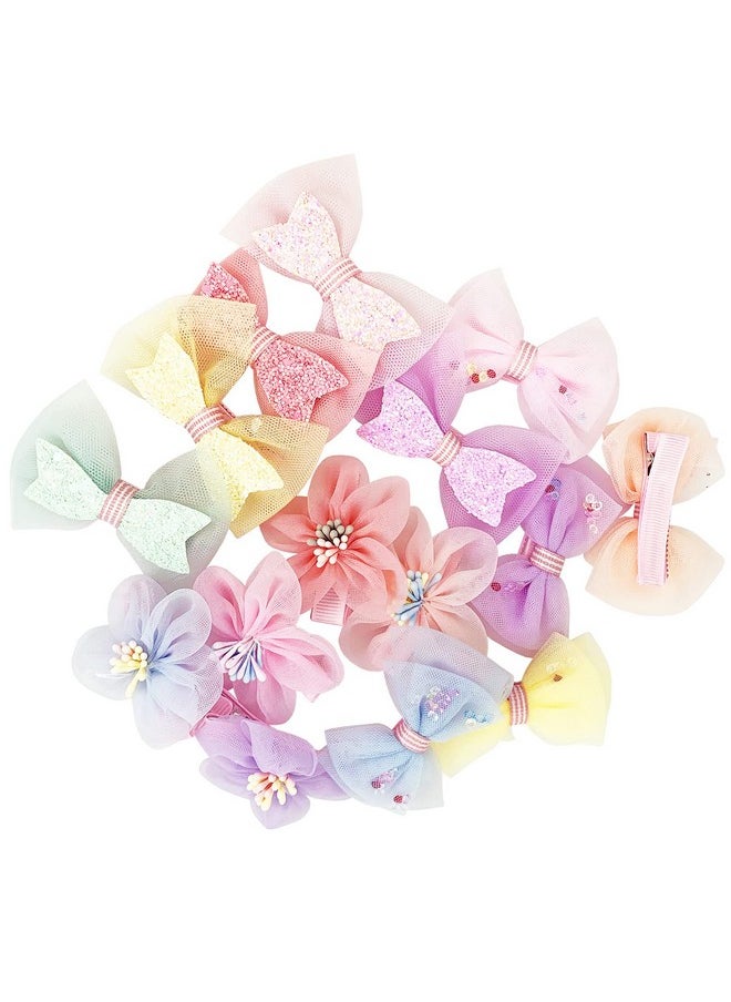 BETITETO Tulle Glitter Hair Bows For Girls Betiteto 15 Pieces Cute Handmade Flower Rhinestone Alligator Hair Clips Nonslip For Kids Women  - Image 4