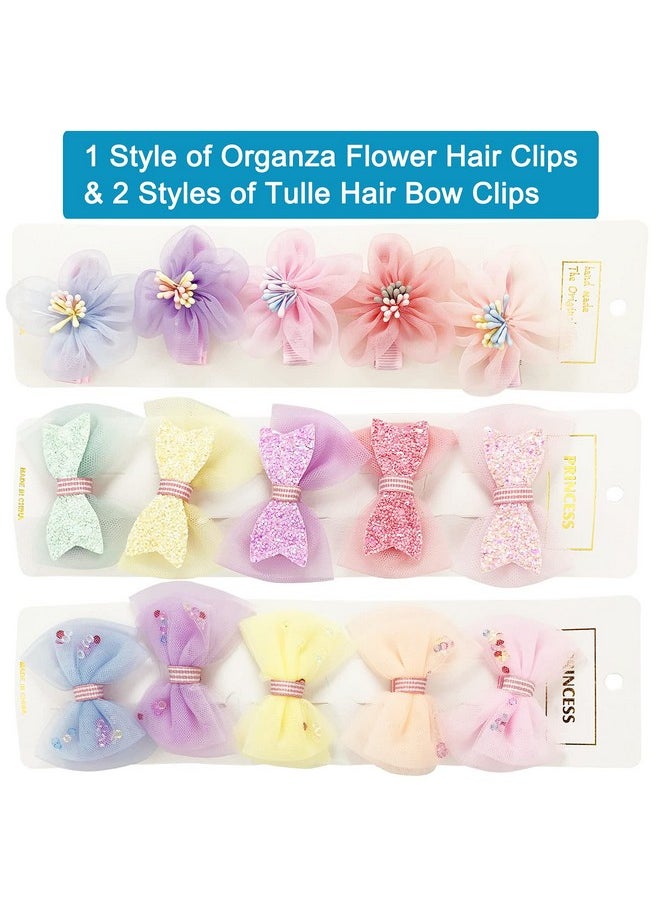 BETITETO Tulle Glitter Hair Bows For Girls Betiteto 15 Pieces Cute Handmade Flower Rhinestone Alligator Hair Clips Nonslip For Kids Women  - Image 5