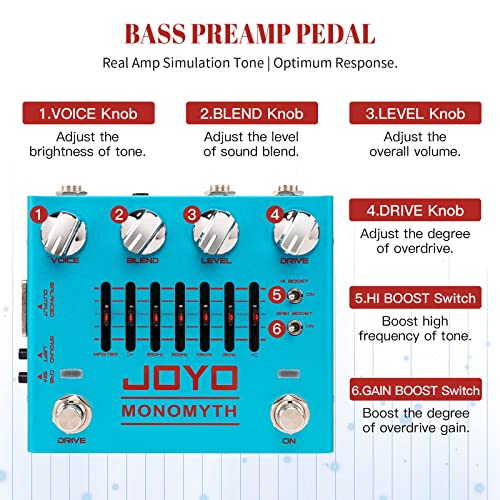 JOYO Bass Guitar Pedals Overdrive Amp Simulator Effect Pedal with 6 Band Graphic EQ and Noise Reduction Switch for Bassist Electric Guitar Bass (MONOMYTH R-26) - Image 2