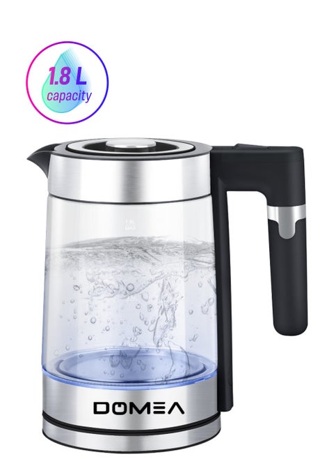 Electric Glass Kettle 1.8 Litre, 1500W Fast Boiling, Borosilicate Glass Body, Removable Lid, LED Illumination, Stainless Steel Base, 360° Rotational Jug, Auto Cut-Off, for Tea & Home/Office Use