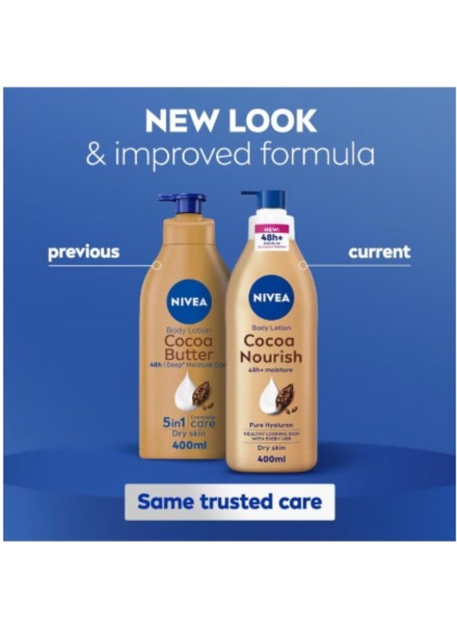 NIVEA Cocoa Nourish Body Lotion 400ml With Cocoa Butter & Deep Moisture Serum 48H Moisture For Dry Skin - Image 3