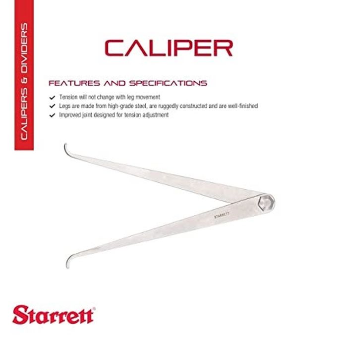 Starrett Caliper With High-Grade Steel Legs And Improved Joint Design For Tension Adjustment 12" Size And Capacity, Firm-Joint Type, Flat Leg Style 27-12 - Image 2