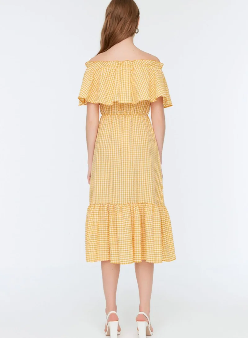 trendyol Gingham Off-Shoulder Dress
