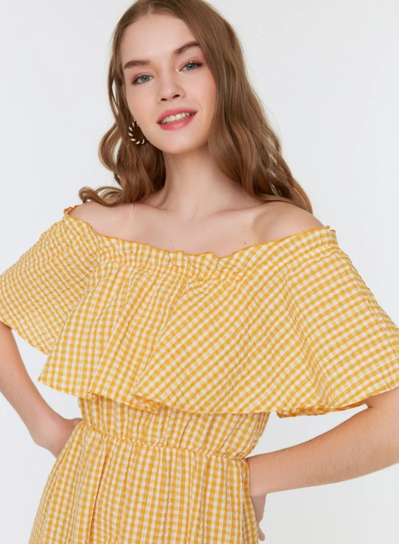 trendyol Gingham Off-Shoulder Dress