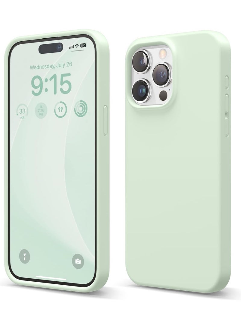 elago Liquid Silicone for iPhone 15 Pro MAX case cover Full Body Protection, Shockproof, Slim, Anti-Scratch Soft Microfiber Lining - Soft Mint - Image 1