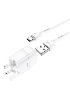 hoco. C77B Wall charger Dual Port Charger UK plug set with 1M Type-C cable  White  - Image 2