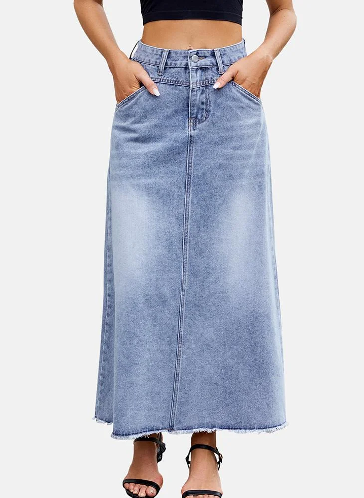 YUNIQEE Blue Mid Rise Plain Maxi Skirt