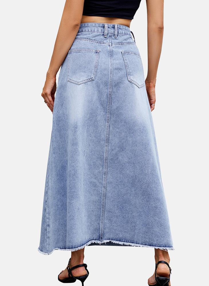 YUNIQEE Blue Mid Rise Plain Maxi Skirt - Image 5