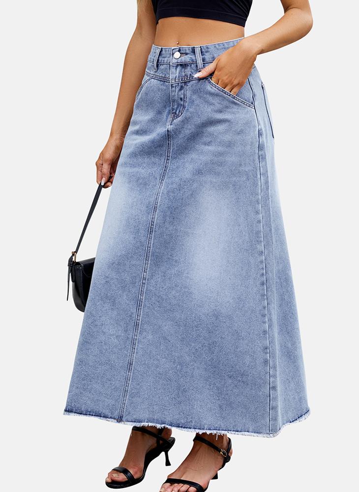 YUNIQEE Blue Mid Rise Plain Maxi Skirt - Image 3