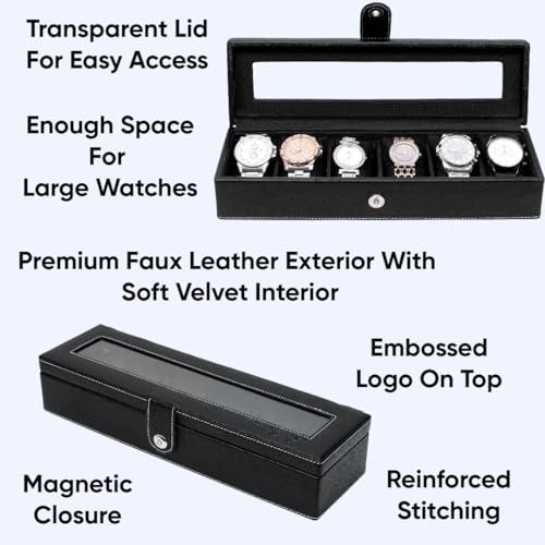 Hard Craft Watch Organizer Watch Case Box Organiser Jewelry, Bracelet & Accessories Collection Storage Holder Gift for 6 Slots With Premium Faux Leather Watchbox For Men and Women - Image 4
