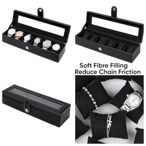 Hard Craft Watch Organizer Watch Case Box Organiser Jewelry, Bracelet & Accessories Collection Storage Holder Gift for 6 Slots With Premium Faux Leather Watchbox For Men and Women - Image 3