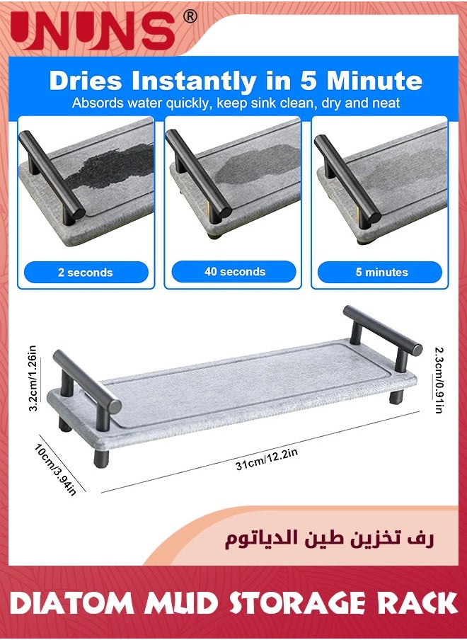 UNUNS Bathroom Tray,Water Absorbing Stone Tray For Sink,Fast Drying Stone Sink Tray,Diatomaceous Earth Tray Kitchen Bathroom Under Sink Organizer Drying Bathroom Storage,Light Gray  - Image 2