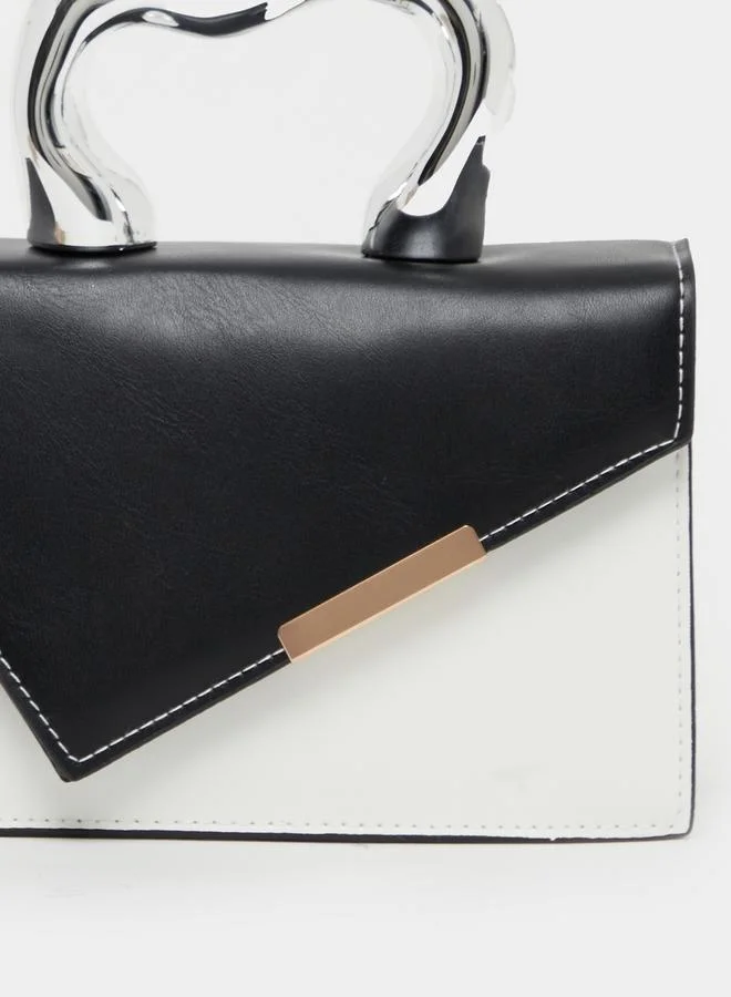 Styli Color Block Handbag with Metallic Top Handle