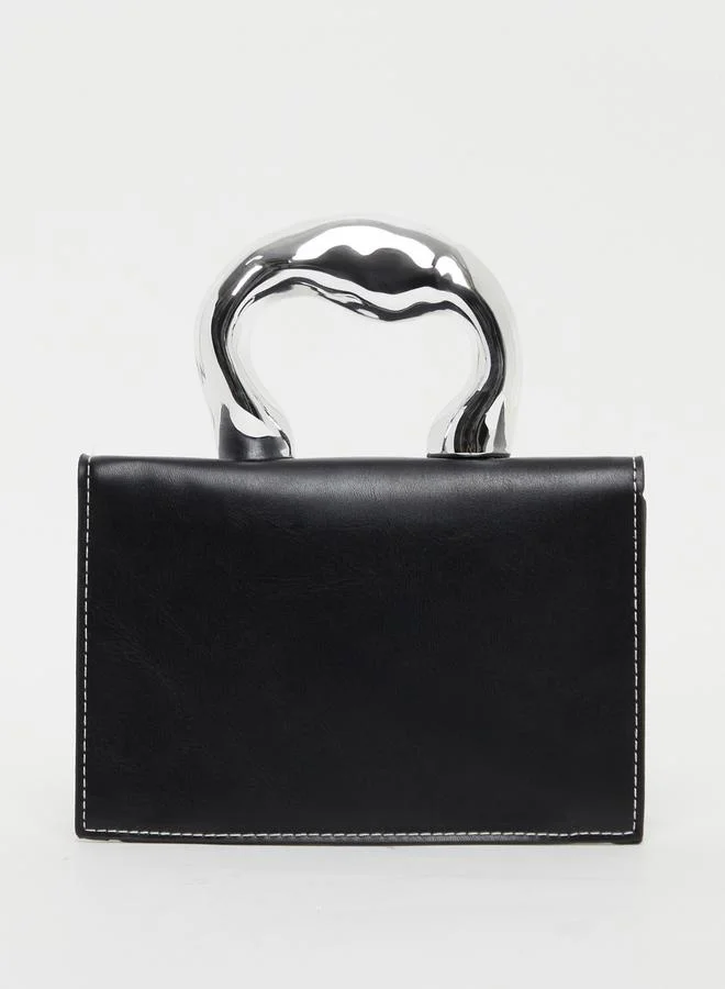 Styli Color Block Handbag with Metallic Top Handle