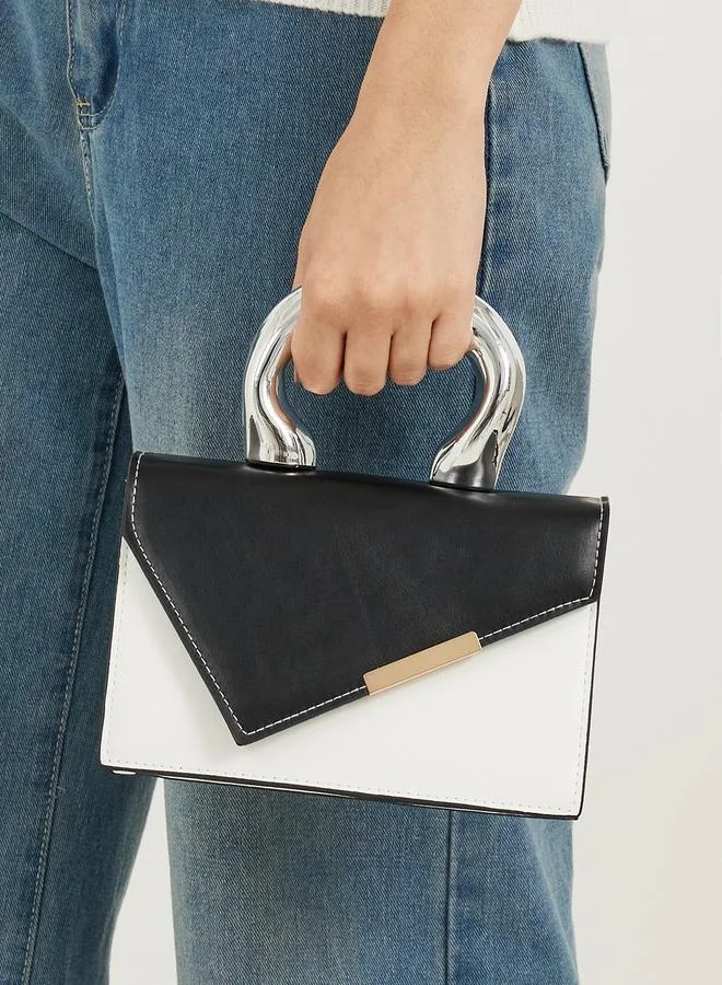 Styli Color Block Handbag with Metallic Top Handle