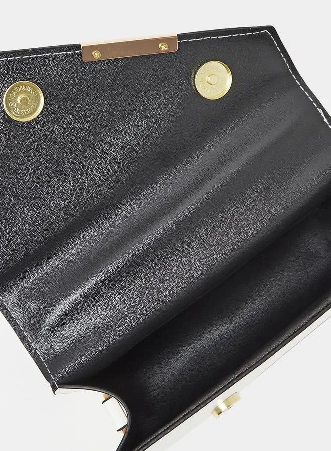 Styli Color Block Handbag with Metallic Top Handle