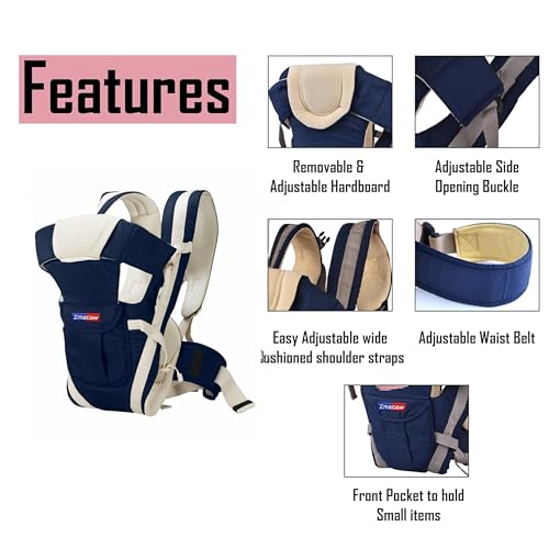 Zmacaw 4-in-1 Baby Carrier Cum Kangaroo Bag | Travel Friendly Baby Holder for Front, Back | Adjustable, Comfy & Safe with Buckle Straps, 6 to 18 Months Baby,Max Weight Up to11Kgs (Blue) - Image 5