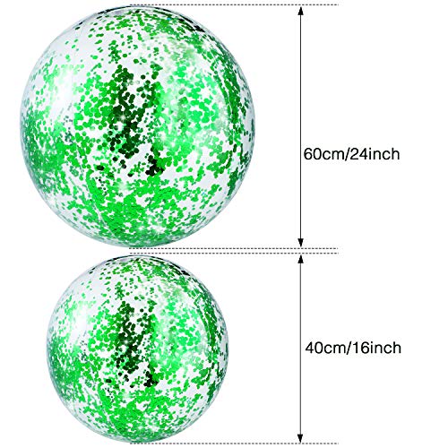 Hsei 3 Pcs Inflatable Beach Ball 16 Inch Glitter Summer Swimming Pool Disco Balls with Confetti Floatable Blow up Toys Decorations for Beach Wedding Outdoor birthday Party FavorGreen - Image 4