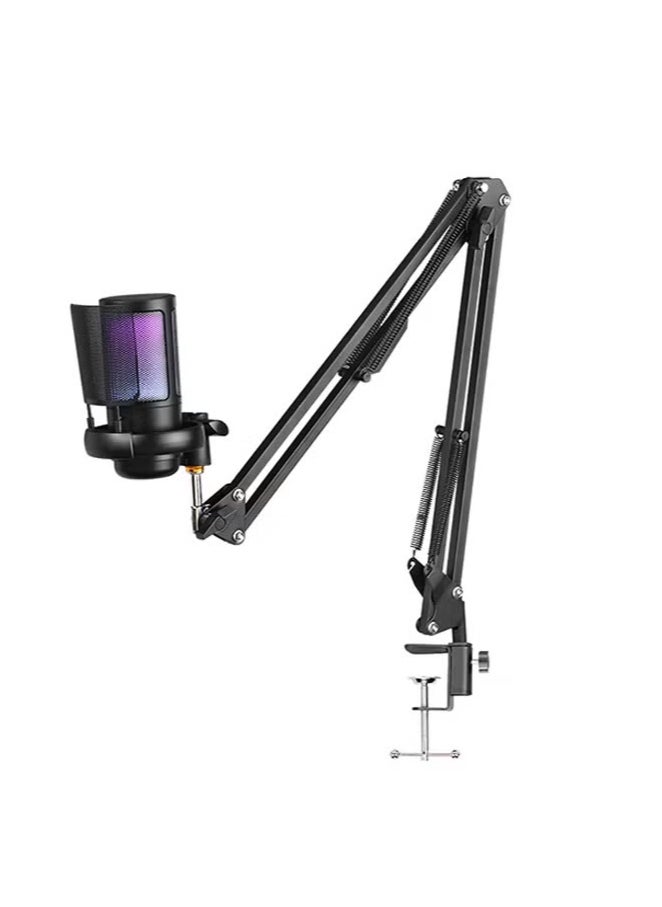 Gaming PC USB Microphone with Boom Arm and Pop Filter – Podcast Condenser Mic with Mute Button and RGB Lighting, Perfect for Streaming, Online Chat, YouTube, PS4/PS5, and PC Gaming, High-Quality Sound for Gamers and Content Creators