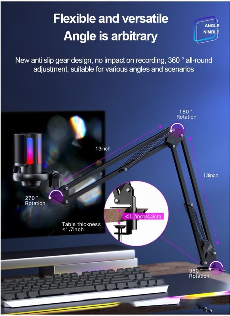 ELTRAZONE Gaming PC USB Microphone with Boom Arm and Pop Filter – Podcast Condenser Mic with Mute Button and RGB Lighting, Perfect for Streaming, Online Chat, YouTube, PS4/PS5, and PC Gaming, High-Quality Sound for Gamers and Content Creators  - Image 5