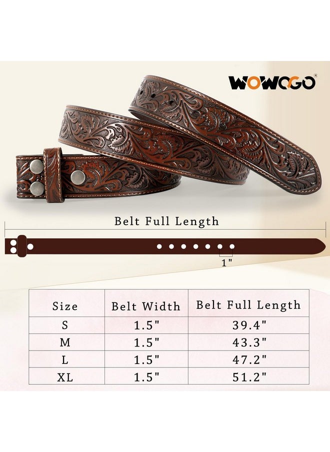 WOWOGO - Western Genuine Leather Belts For Women Men Cowboy Cowgirl Floral Embossed Belt Strap - Image 1