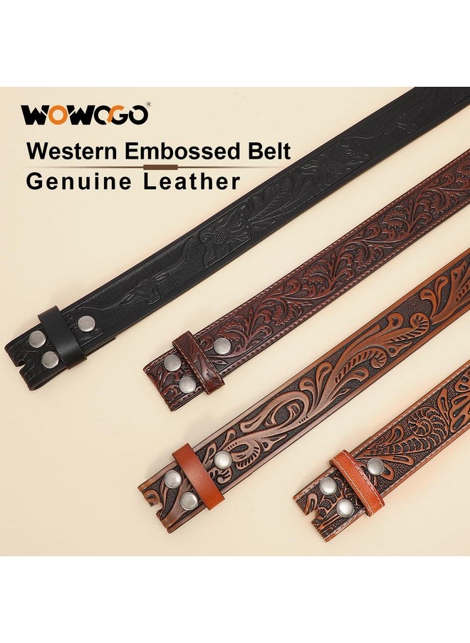 WOWOGO - Western Genuine Leather Belts For Women Men Cowboy Cowgirl Floral Embossed Belt Strap - Image 1