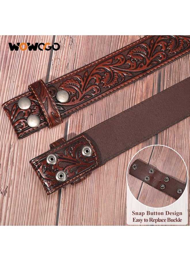 WOWOGO - Western Genuine Leather Belts For Women Men Cowboy Cowgirl Floral Embossed Belt Strap - Image 1