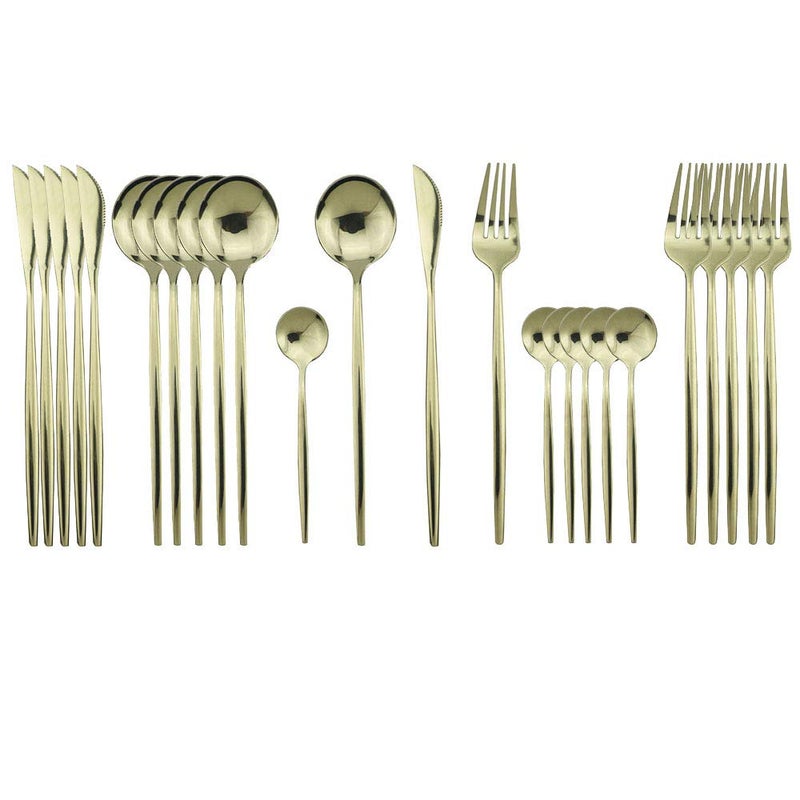 JASHII 24Piece 304 Stainless Steel Flatware Cutlery Set for 6 Champagne Silverware Set Mirror Finish Ideal for Home Wedding Festival Party Dishwasher Safe Champagne gold