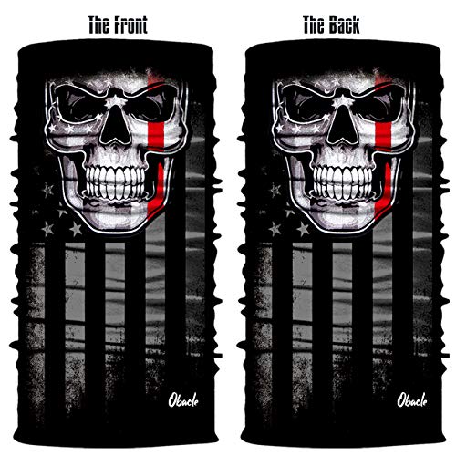 Obacle Skull Face Mask Half for Dust Wind UV Sun Protection Seamless 3D Tube Mask Bandana for Men Women Durable Thin Breathable Skeleton Mask Motorcycle Riding Bike (Flag One Red Line Flag Skull) - Image 3