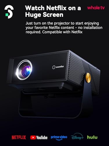 SOOMFON SK3 Smart Projector with WiFi and Bluetooth 1080P Native HDR10 - Portable Outdoor Movie Mini Projector with Stand Auto Focus & Keystone, Zoom for Home/Bedroom Compatible with Netflix - Image 2