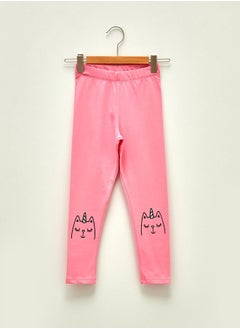 Girl's Long Leggings With Elastic Waist Printed Cotton