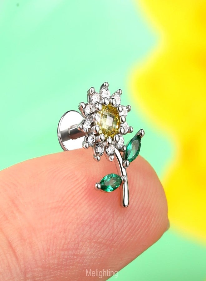 Melighting MeIighting Flower Flat Back Earring Internally Threaded 16G Cartilage Earring Clear CZ 8 mm Helix Earring Helix Stud Stainless Steel 316L Helix Piercing - Image 2