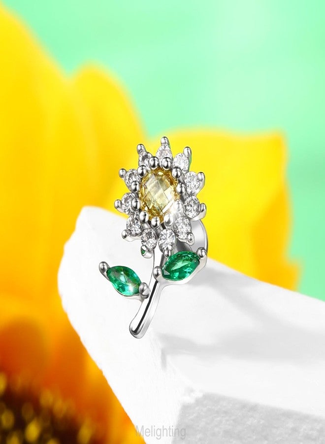 Melighting MeIighting Flower Flat Back Earring Internally Threaded 16G Cartilage Earring Clear CZ 8 mm Helix Earring Helix Stud Stainless Steel 316L Helix Piercing - Image 3