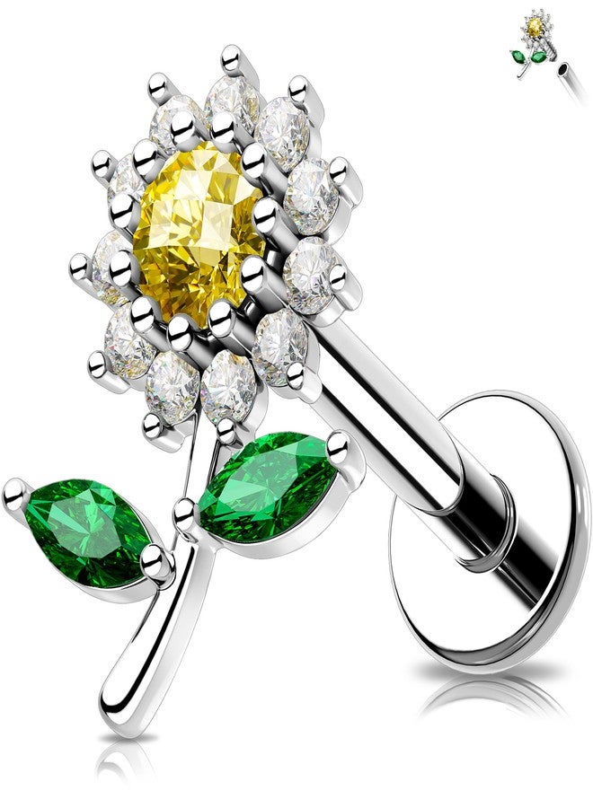 Melighting MeIighting Flower Flat Back Earring Internally Threaded 16G Cartilage Earring Clear CZ 8 mm Helix Earring Helix Stud Stainless Steel 316L Helix Piercing - Image 1