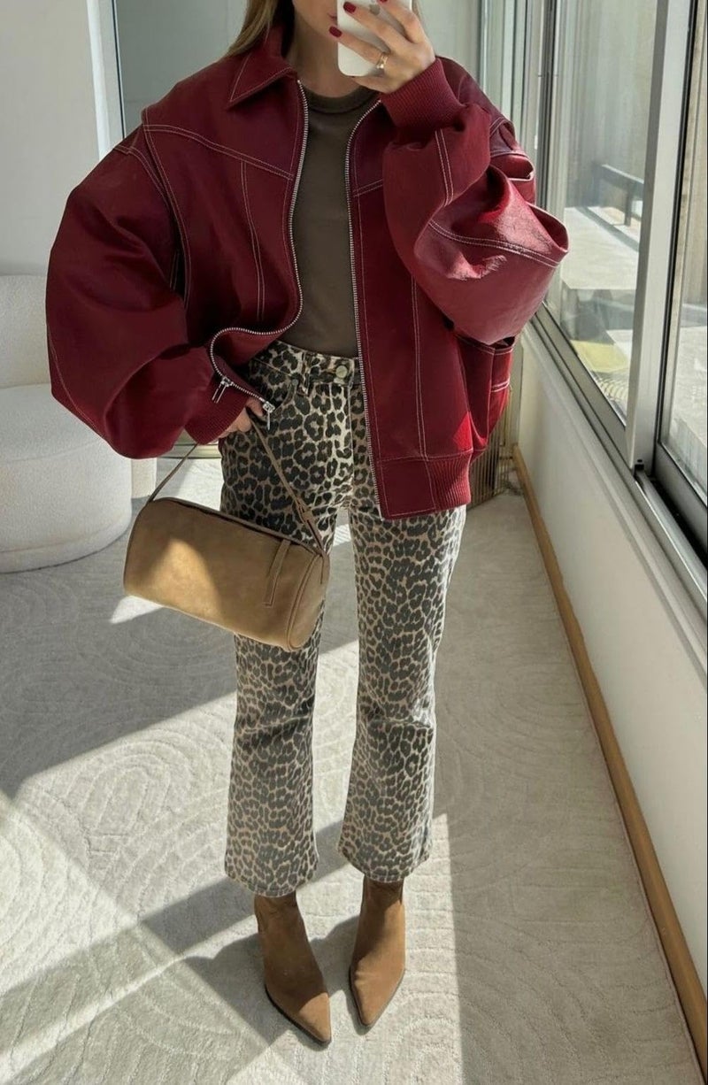 YEXPINE Women's Leopard Bell Bottom Jeans Cropped High Rise Stretchy Cheetah Print Demin Pants - Image 3