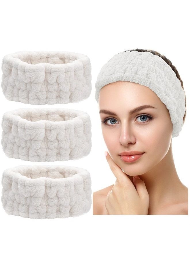 Chuangdi - 3 Pieces Spa Facial Headband for Makeup and Washing Face Women Spa Yoga Sports Shower Facial Head Band Elastic Head Wrap for Girls and Women (White) - Image 1