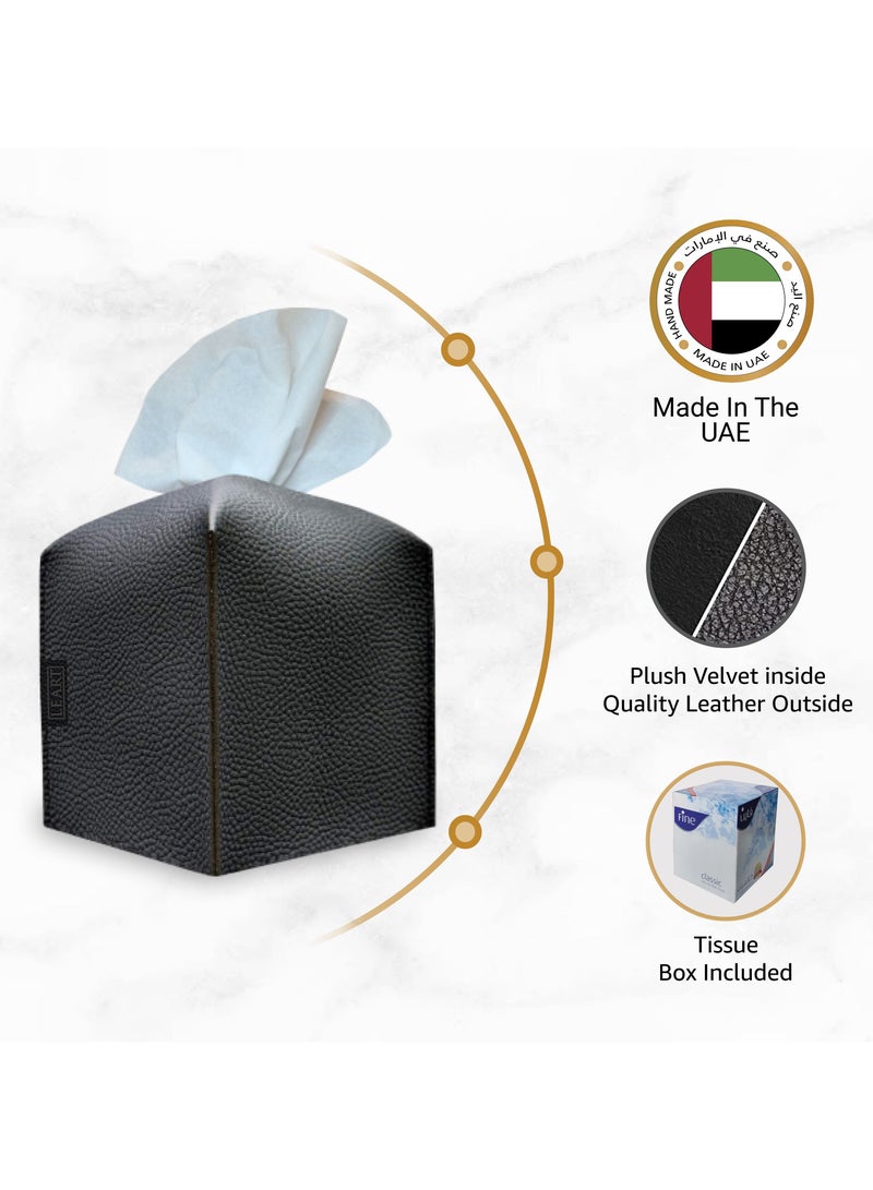 LeArt Leather Tissue Box Cover – Elegant Tissue Box Holder for Office Car Hotel Home Decor | Living Room Bedroom Bathroom | Facial Tissue Holder, Car Tissue Box Holder (Black Cube) - Image 3