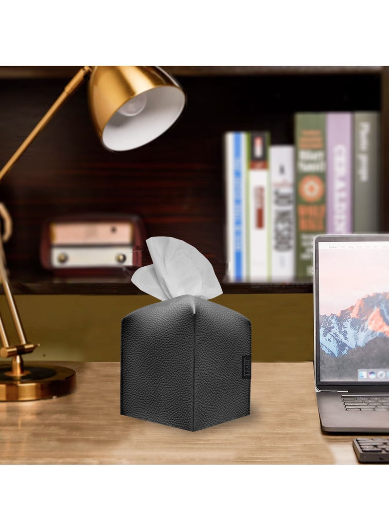 LeArt Leather Tissue Box Cover – Elegant Tissue Box Holder for Office Car Hotel Home Decor | Living Room Bedroom Bathroom | Facial Tissue Holder, Car Tissue Box Holder (Black Cube) - Image 2