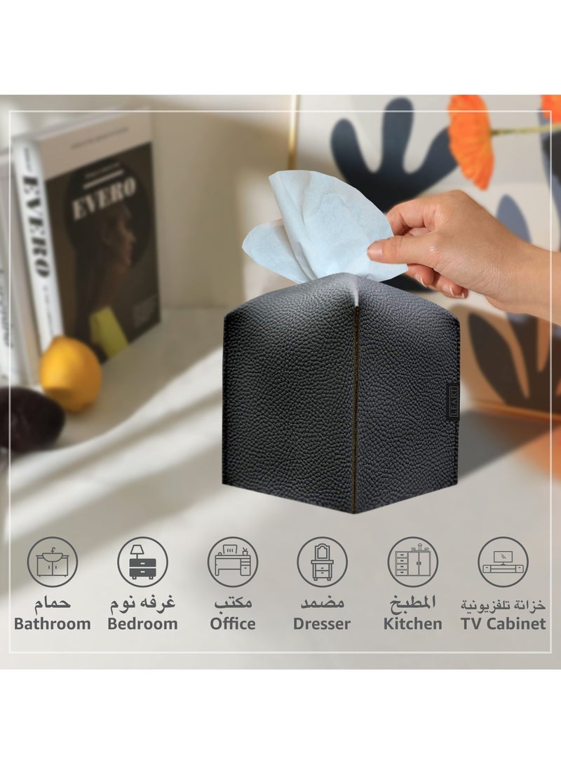 LeArt Leather Tissue Box Cover – Elegant Tissue Box Holder for Office Car Hotel Home Decor | Living Room Bedroom Bathroom | Facial Tissue Holder, Car Tissue Box Holder (Black Cube) - Image 5