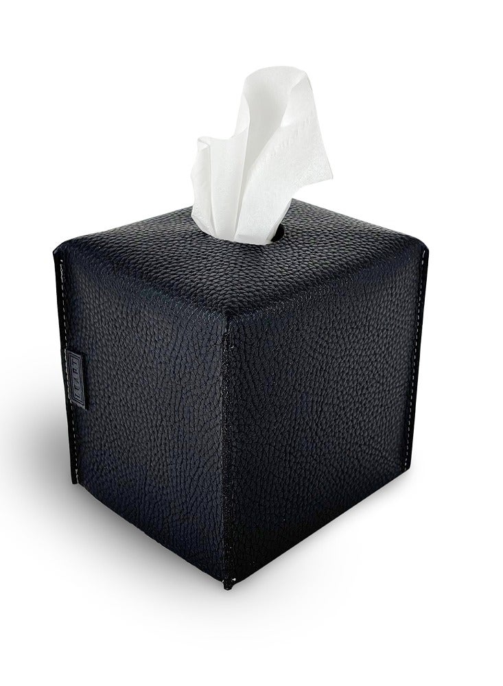 LeArt Leather Tissue Box Cover – Elegant Tissue Box Holder for Office Car Hotel Home Decor | Living Room Bedroom Bathroom | Facial Tissue Holder, Car Tissue Box Holder (Black Cube) - Image 1