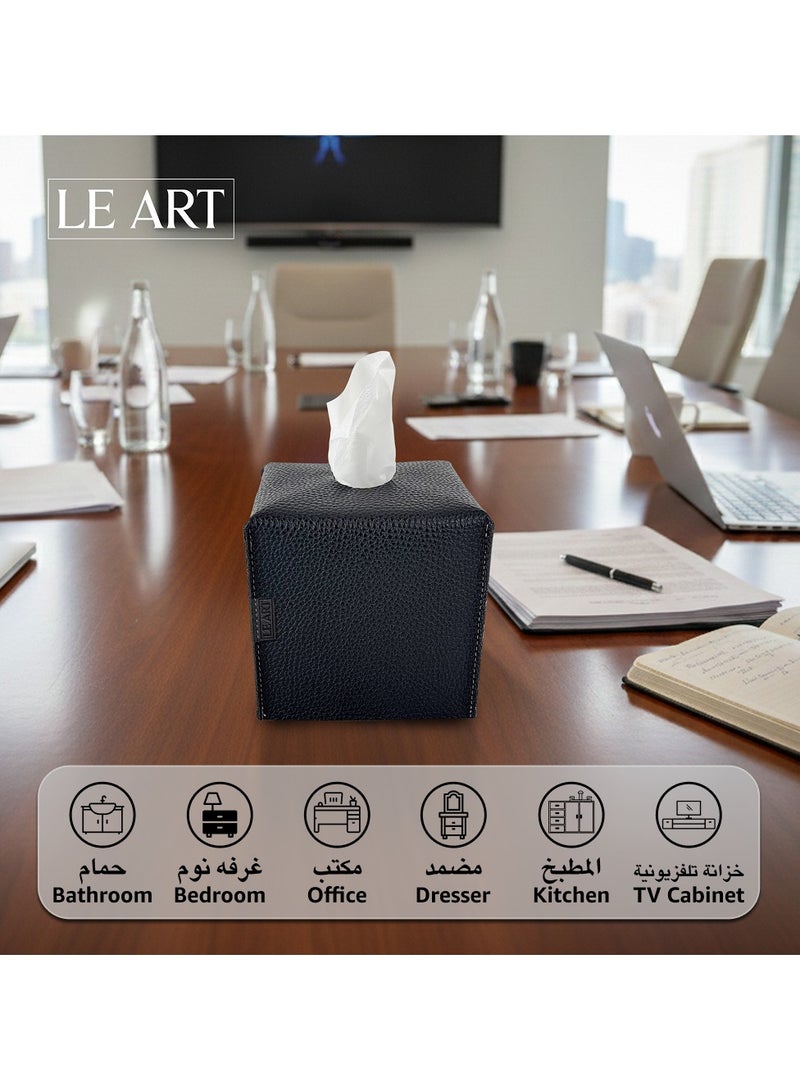 LeArt Leather Tissue Box Cover – Elegant Tissue Box Holder for Office Car Hotel Home Decor | Living Room Bedroom Bathroom | Facial Tissue Holder, Car Tissue Box Holder (Black Cube) - Image 3