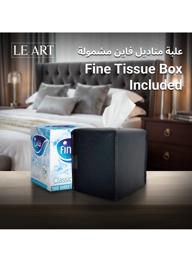 LeArt Leather Tissue Box Cover – Elegant Tissue Box Holder for Office Car Hotel Home Decor | Living Room Bedroom Bathroom | Facial Tissue Holder, Car Tissue Box Holder (Black Cube) - Image 4