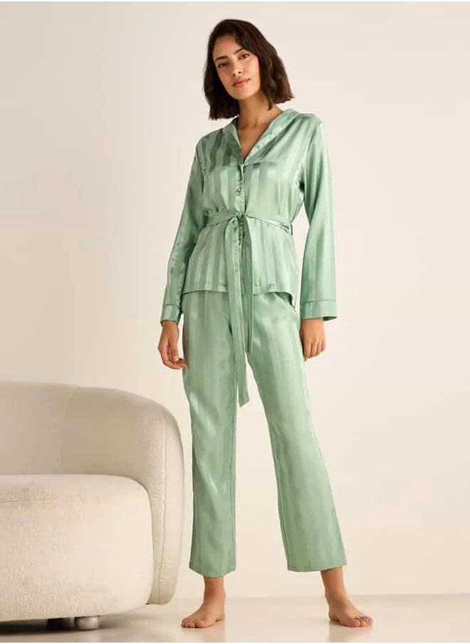 فاف Striped Jacquard Shirt and Pyjama Set
