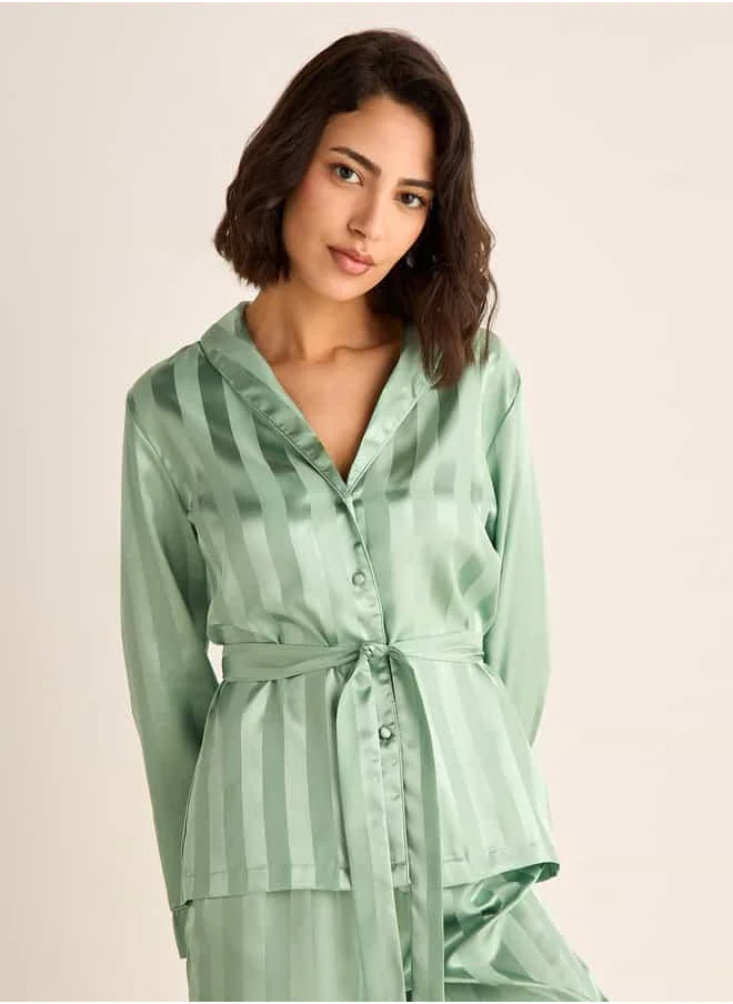 فاف Striped Jacquard Shirt and Pyjama Set