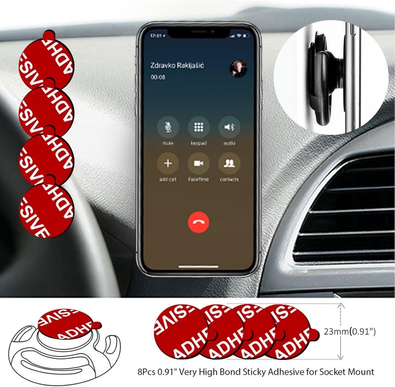 PKYAA 8 Pack Sticky Adhesive Compatible with Socket Mount Base, Double-Sided Replacement Tape for Car Magnetic Phone Holder, 4 Pack Sticker Pads for Collapsible Grip & Stand Base - Image 2