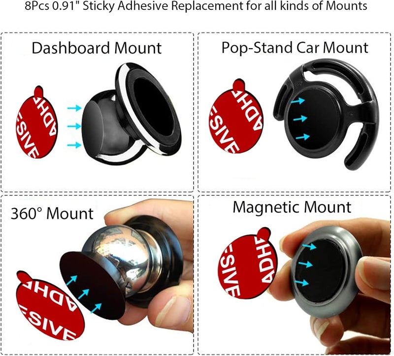 PKYAA 8 Pack Sticky Adhesive Compatible with Socket Mount Base, Double-Sided Replacement Tape for Car Magnetic Phone Holder, 4 Pack Sticker Pads for Collapsible Grip & Stand Base - Image 4
