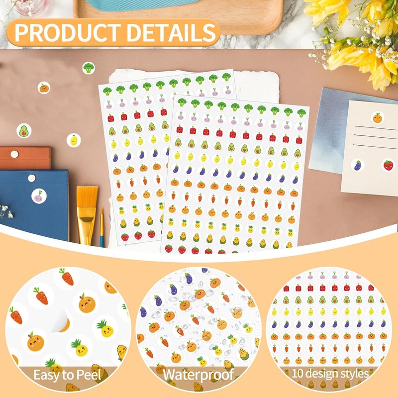 WANGHENG 2400 Pcs Small Sticker for Kids,Mini Fruit Sticker Cute Paper Decals 10 Designs Self-Adhesive Stickers for Summer Party Envelopes Scrapbook Gifts DIY Supplies,0.5in（Fruit） Demand fit global economical quality - Image 3