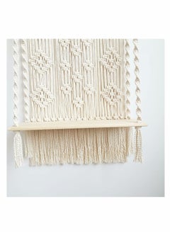 KASTWAVE Macrame Wall Hanging Shelf, Wall Hanging Shelf Woven Home Organizer Decor, White Handmade Wood Boho Rope Plant Pot Basket Hanger Holder, Cotton Rope Plant Hanger for Home Wall Decor  - Image 3