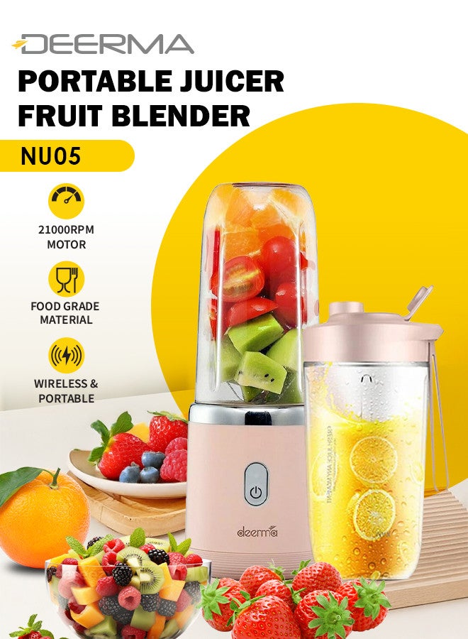 Deerma Portable and Lightweight Multi-Functional Wireless Electric Juicer Blender Cup with Leak-proof Seal 140 W NU05 Pink - Image 1