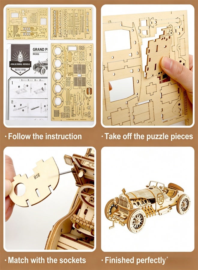مجموعات بناء سيارات نموذجية - ألغاز خشبية ثلاثية الأبعاد - سيارات نموذجية للتجميع للكبار بمقياس 1:16 - Image 2